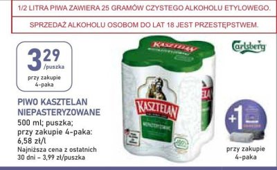 Piwo Kasztelan niepasteryzowane promocja w Stokrotka