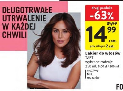 Lakier do włosów wybrane rodzaje 250 ml Taft promocja w Intermarche