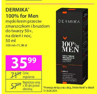 Krem przeciw zmarszczkom 50+ Dermika 100% for men promocja