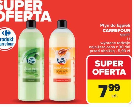 Płyn do kąpieli aloe vera Carrefour soft promocja w Carrefour