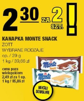 Kanapka Monte Snack Zott promocja w SPAR