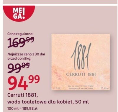 Woda toaletowa dla kobiet Cerruti 1881 promocja w Rossmann