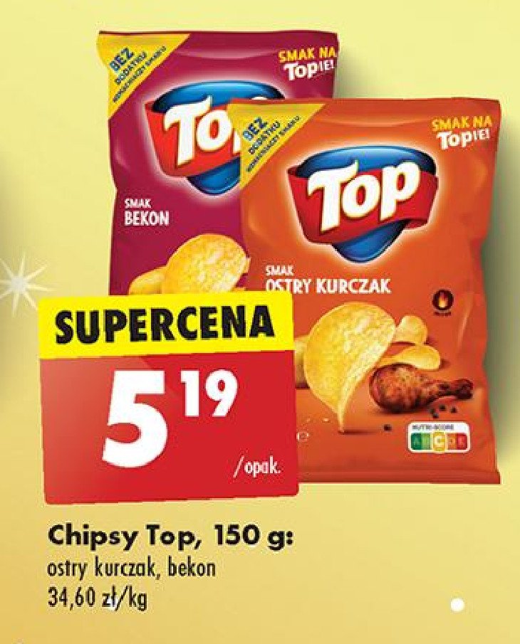 Chipsy o smaku bekonu Top chips Top (biedronka) promocja w Biedronka