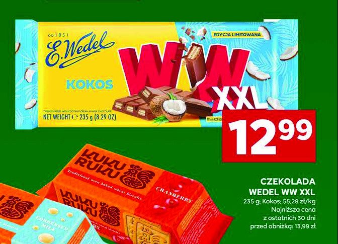 Czekolada mleczna kokosowa E. wedel ww promocja