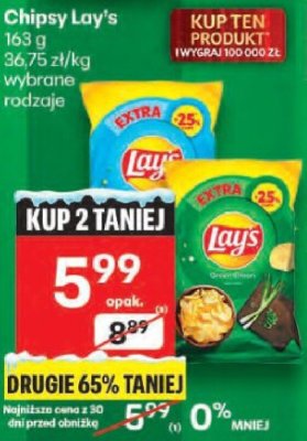 Chipsy Lay's wybrane rodzaje promocja w Delikatesy Centrum