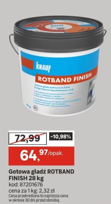 Gotowa gładź ROTBAND FINISH 28 kg promocja w Leroy Merlin