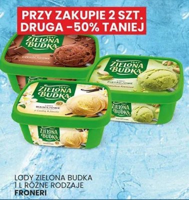 Lody Zielona Budka 1l różne rodzaje Froneri promocja w Wafelek