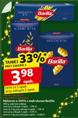 Makaron w 100% z mąki durum Barilla 500g wybrane rodzaje promocja w Auchan