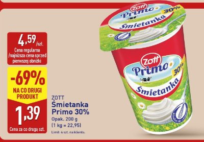 Śmietanka Primo 30% promocja w Aldi