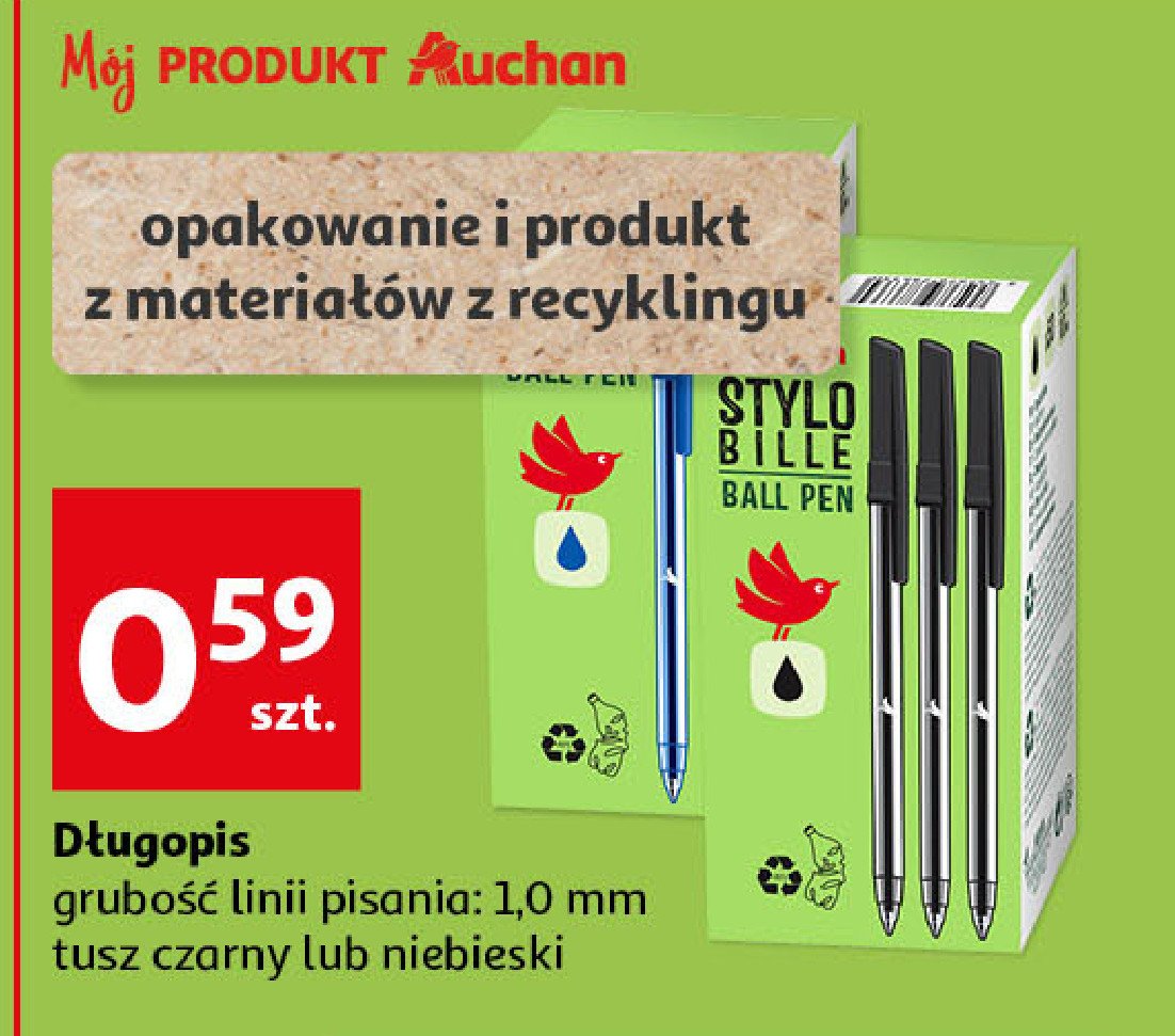 Długopis automatyczny czarny rozm. m 1.0 mm Auchan promocja