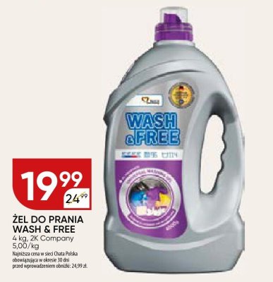 Żel do prania Wash & Free promocja w Chata Polska