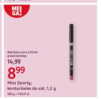 Konturówka do ust 400 mauve MISS SPORTY MATTE TO LAST promocja w Rossmann