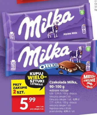 Czekolada Milka Alpine Milk, 90-100 g promocja w Tw贸j Market