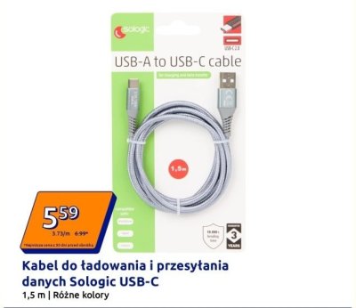Kabel do ładowania i przesyłania danych Sologic USB-C promocja w Action