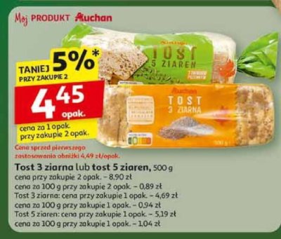 Tost 3 ziarna lub tost 5 ziaren promocja w Auchan