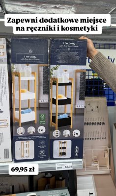 Wieszak 3-poziomowy z bambusową ramą 3 Tier Caddy with Bamboo Frame promocja w Action