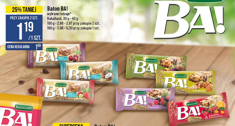 Baton 5 zbóż wiśnia z amarantusem Bakalland ba! promocja