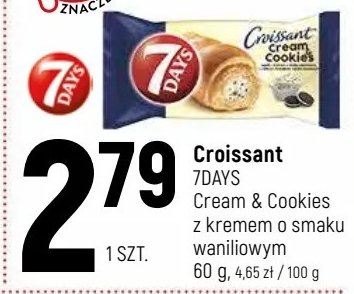 Croissant z kremem o smaku waniliowym z mlekiem i kawałkami ciastek 7 days cream & cookies promocja