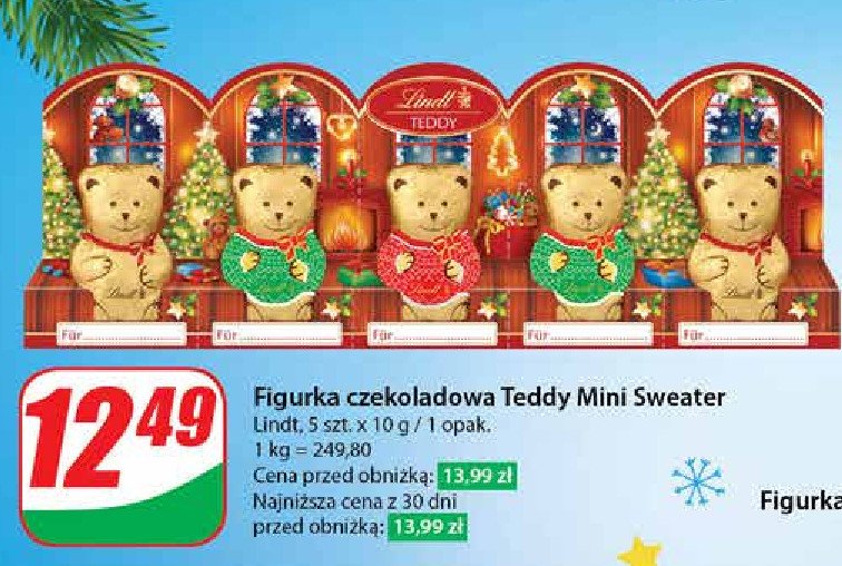 Teddy milk mini xmas Lindt promocja w Dino