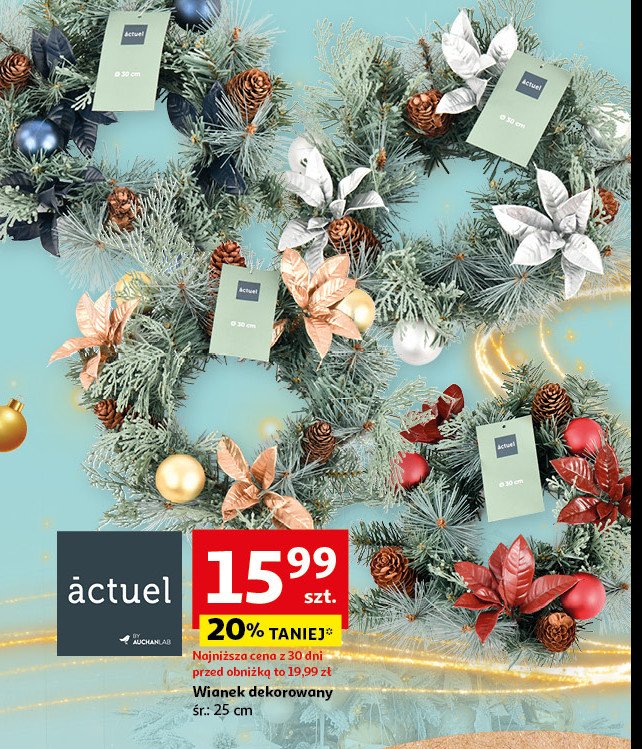 Wianek dekoracyjny 25 cm Actuel promocja w Auchan