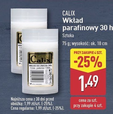 Wk艂ad parafinowy do znicza 30 h Calix promocja