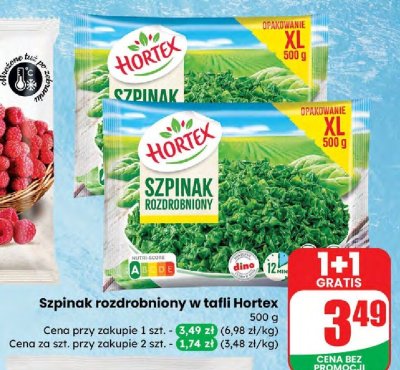 Szpinak rozdrobniony w tafli Hortex promocja w Dino