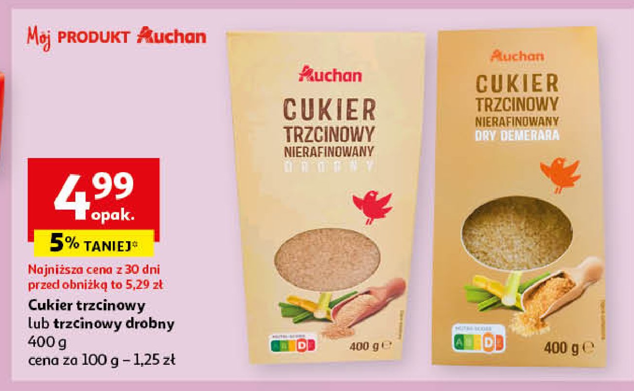 Cukier trzcinowy drobny Auchan różnorodne (logo czerwone) promocja