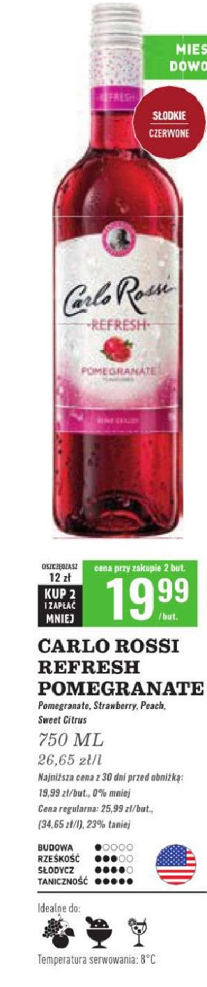 Wino Carlo rossi refresh pomegranate promocja