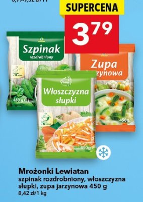 Mrożonki Lewiatan szpinak rozdrobniony, włoszczyzna słupki, zupa jarzynowa 450 g promocja w LEWIATAN