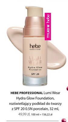 Podkład Lumi Wear Hydra Glow Foundation roświetlający do twarzy z SPF 20 0.5N porcelain HEBE PROFESSIONAL promocja w Hebe