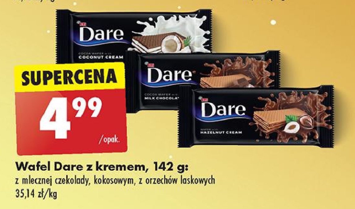 Wafelek z kremem z czekolady mlecznej Eti dare promocja w Biedronka