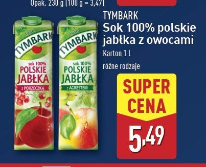 Sok 100% polskie jabłka z agrestem Tymbark 1936 promocja w Aldi