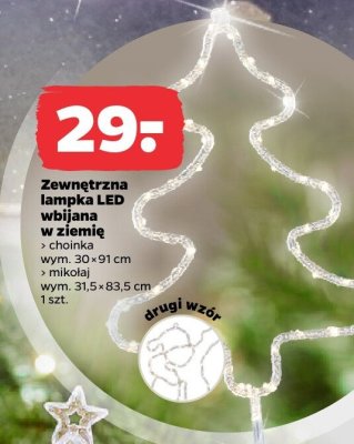 Zewnętrzna lampka LED wbijana w ziemię choinka lub mikołaj promocja w Netto