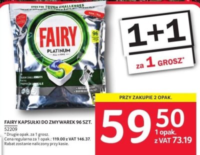 Kapsułki do zmywarek Fairy Platinum 96 szt. 1+1 promocja w Selgros