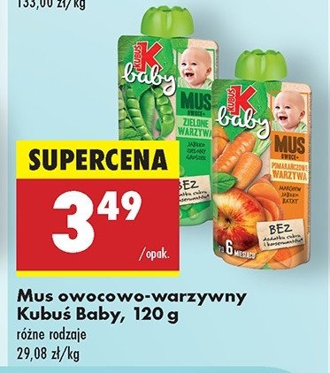 Mus pomarańczowe warzywa Kubuś baby promocja w Biedronka