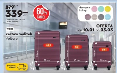 Zestaw walizek WINGS Vulture promocja w Biedronka