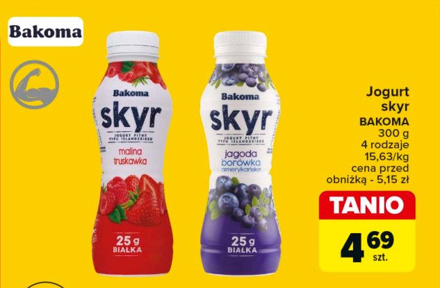 Jogurt pitny malina-truskawka Bakoma skyr promocja