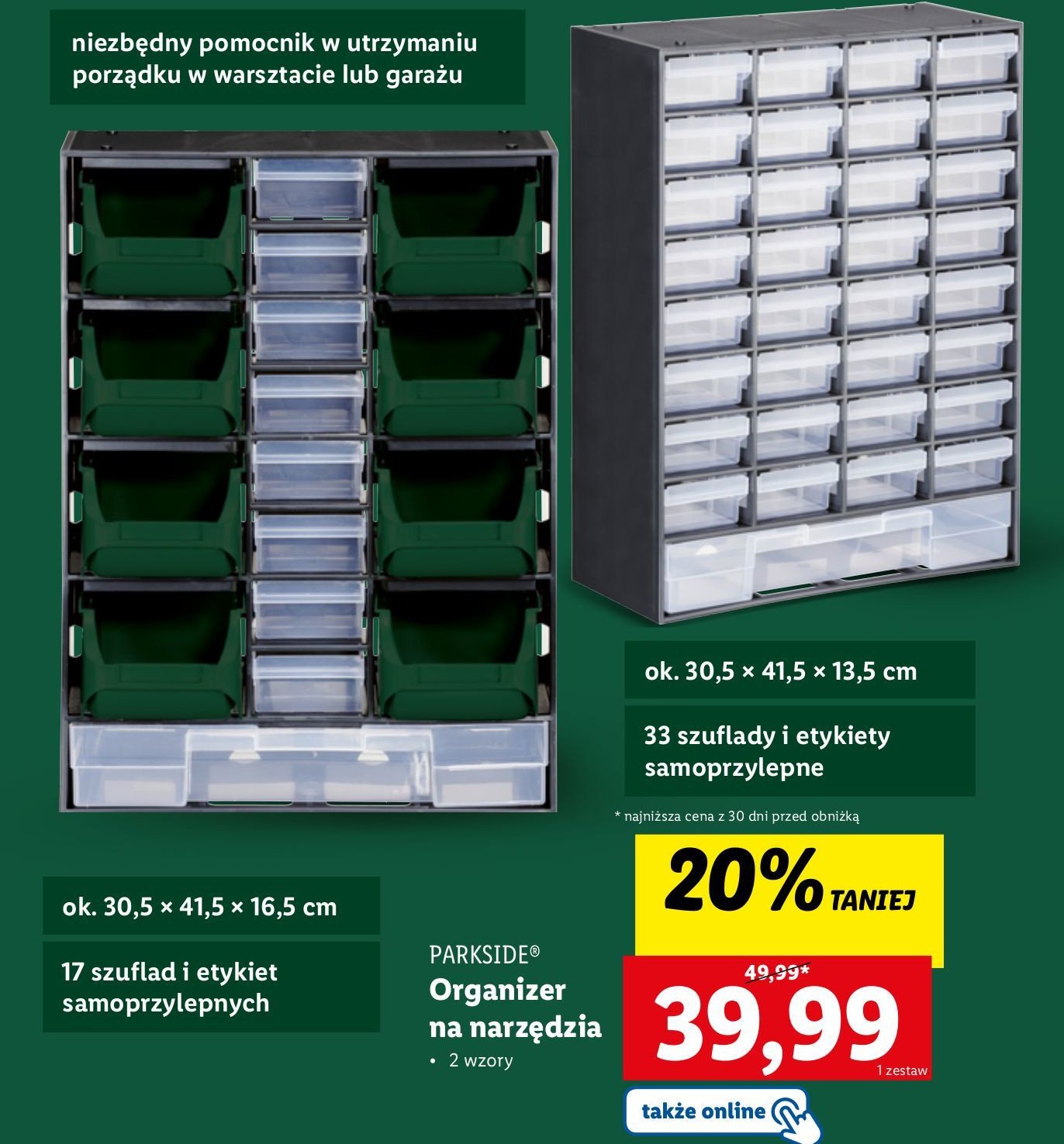 Organizer na narzędzia 30.5 x 41.5 x 16.5 cm Parkside promocja