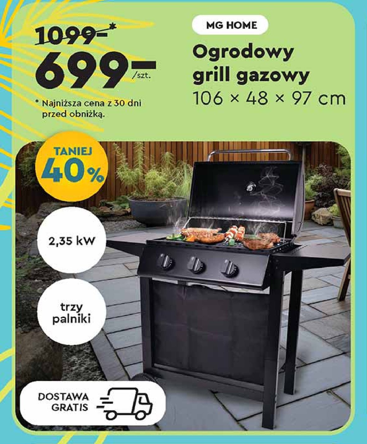 Grill gazowy 106 x 48 x 97 cm Mg home promocja