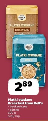 Płatki owsiane Breakfast from Bell's błyskawiczne (różne rodzaje) promocja w Netto