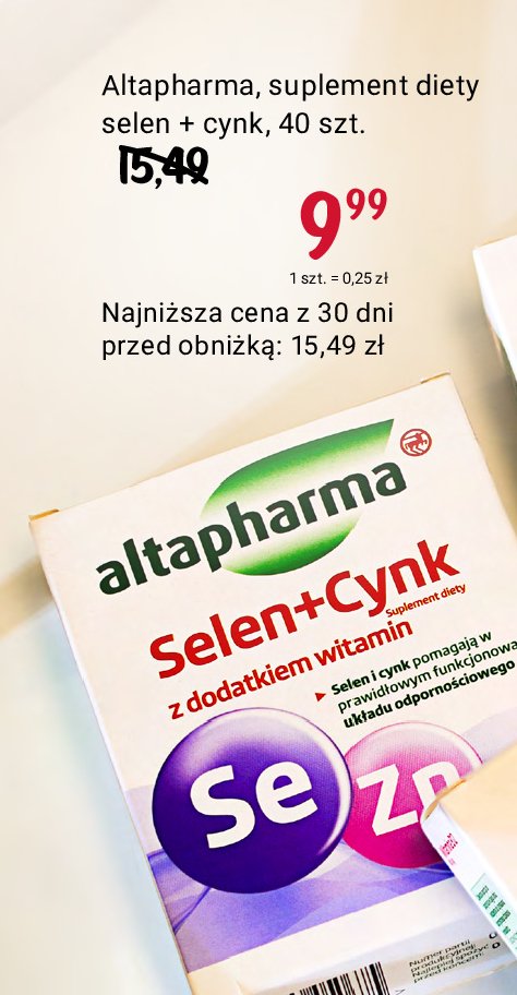 Suplement diety selen + cynk Altapharma promocja