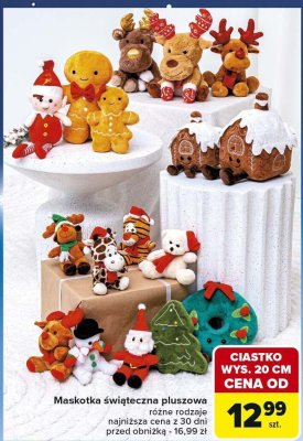 Maskotka świąteczna pluszowa różne rodzaje wys. 20 cm promocja w Carrefour Market