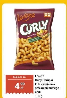 Curly Chrupki kukurydziane o smaku pikantnego chilli  promocja w Dino