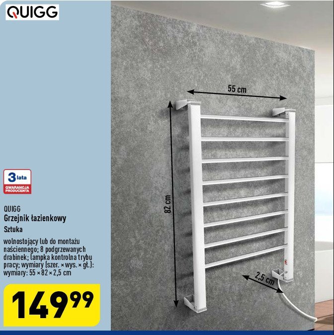 Grzejnik łazienkowy 55 x 82 x 2.5 cm Quigg promocja