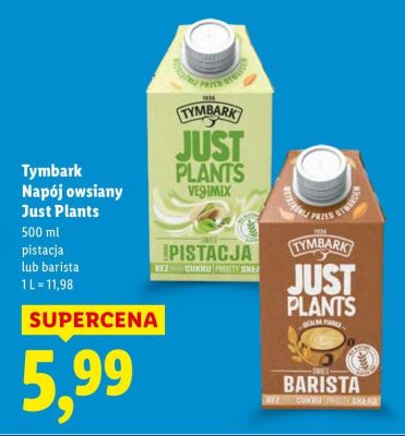 Napój owsiany Just Plants Tymbark pistacja lub barista promocja w Lidl