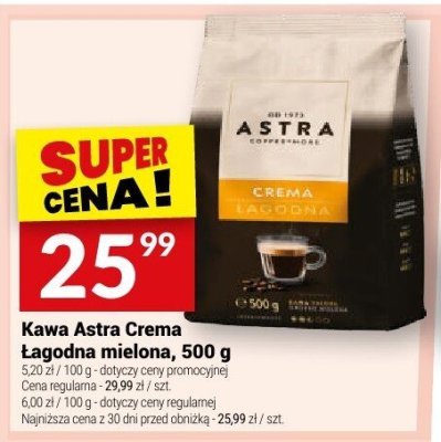 Kawa Astra Crema łagodna mielona, 500 g promocja w Twój Market
