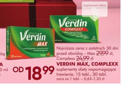 Suplementy diety VERDIN MAX, COMPLEXX wspomagające trawienie, 15 tabl., 30 tabl. promocja w Super-Pharm