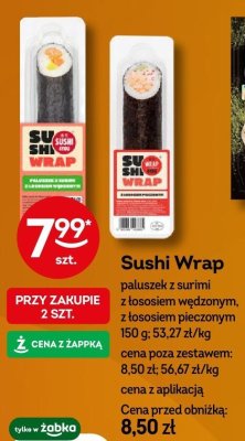 Sushi Wrap z łososiem wędzonym, z łososiem pieczonym promocja w Żabka