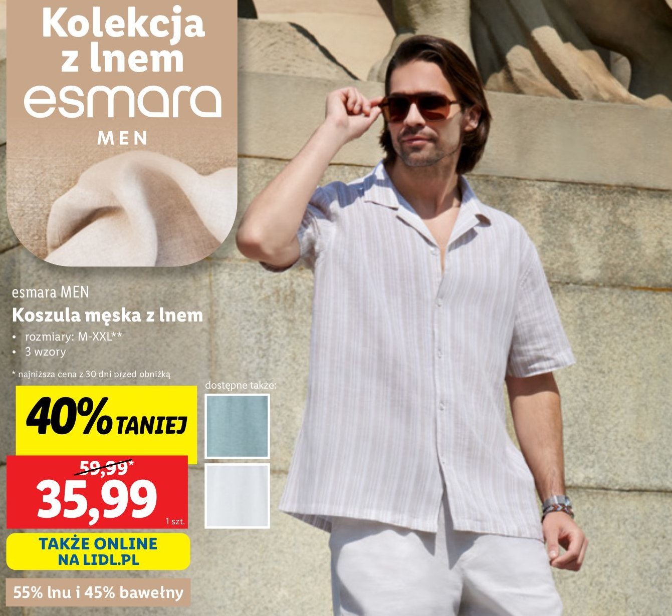 Koszula męska z lnem m-xxl Esmara promocja w Lidl