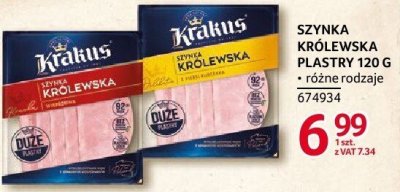 Szynka królewska plastry Krakus różne rodzaje 120g promocja w Selgros